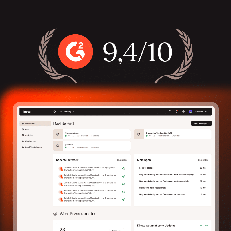 G2-pictogram met de MyKinsta-beoordeling