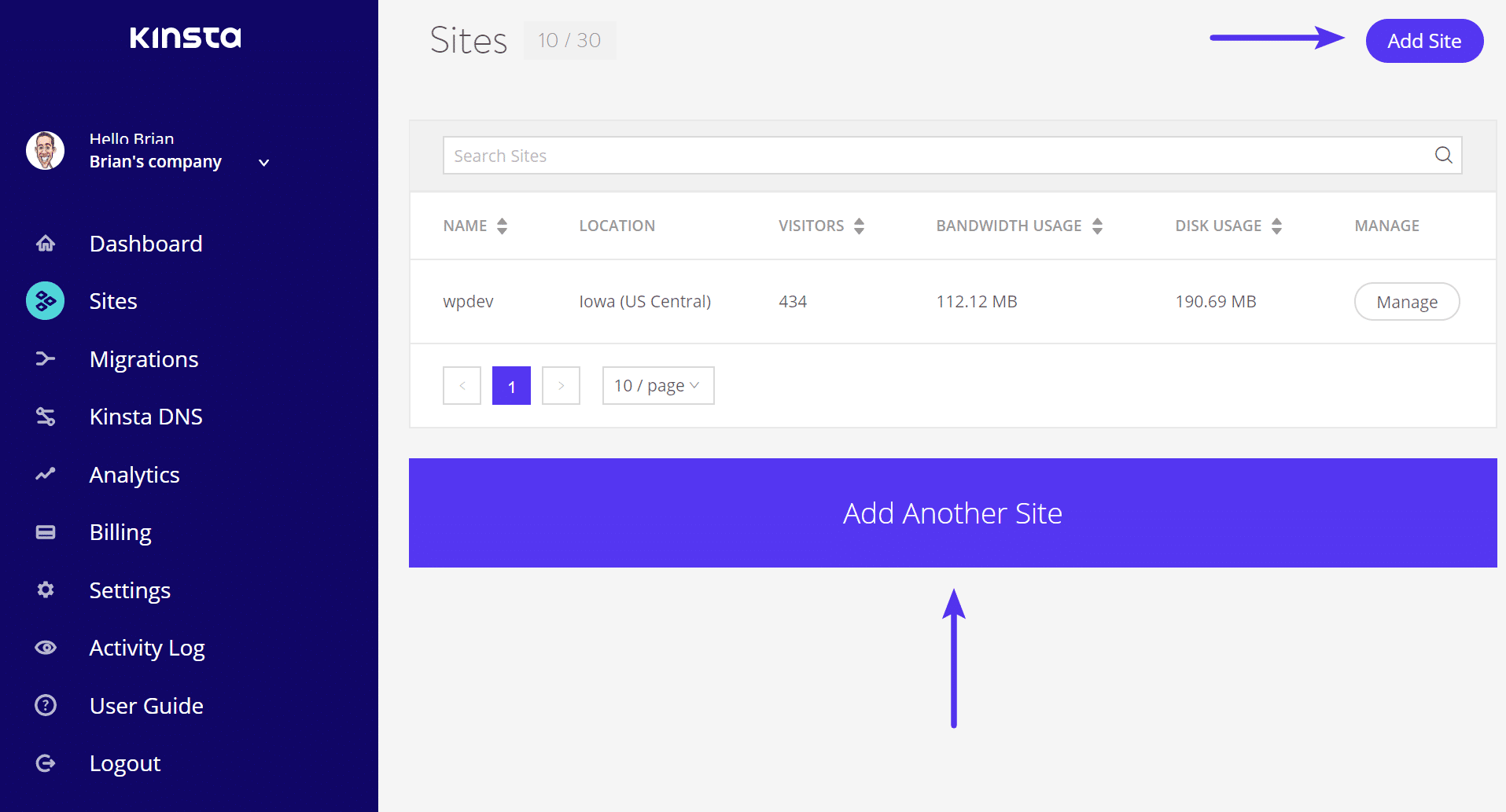 Add WordPress site Adicionar site