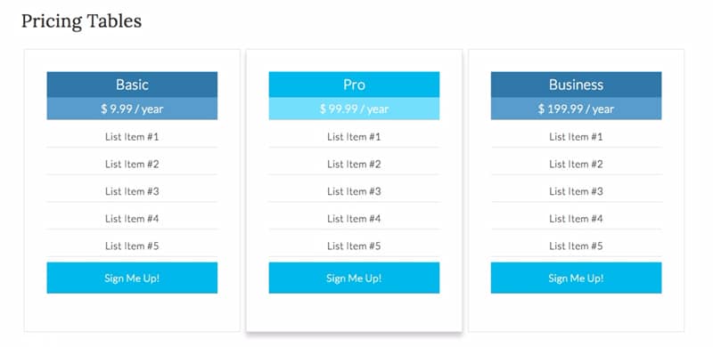 tabela de preços no wordpress com código