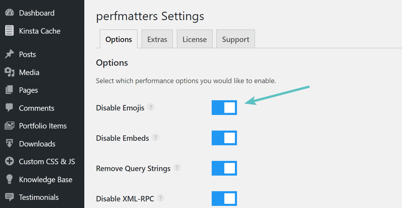 Desativar emojis no plugin perfmatters