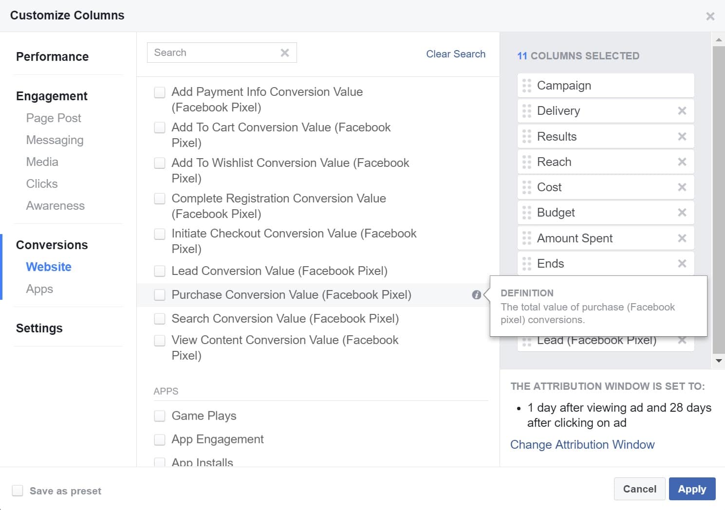 Purchase conversion value Valor de conversão de compra