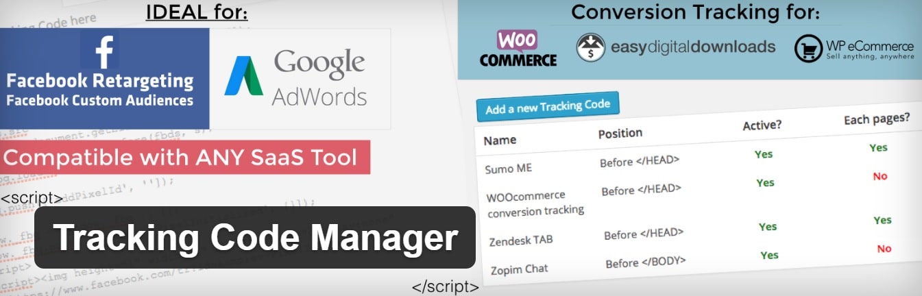 Tracking Code Manager plugin Plugin de Gerenciador de Código de Rastreamento