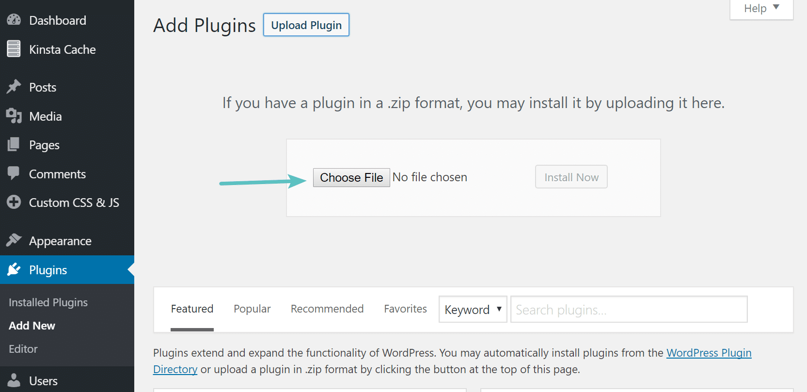 Instalar o arquivo.zip do plugin WordPress