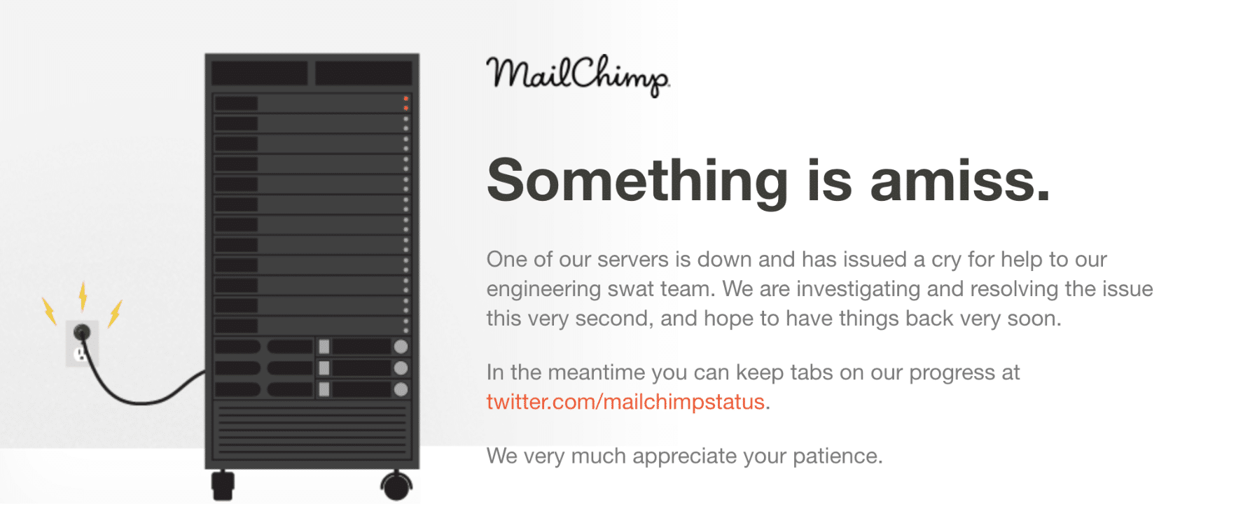 Exemplo de página for a do ar do MailChimp