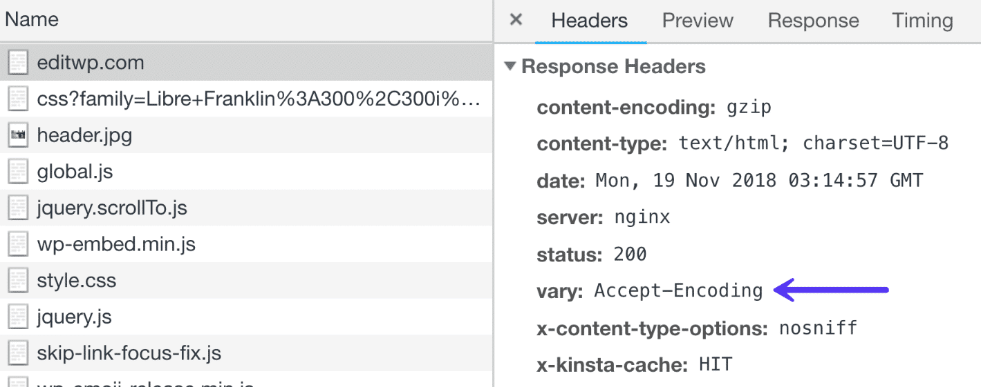 Cabeçalho vary: Accept-Encoding HTTP