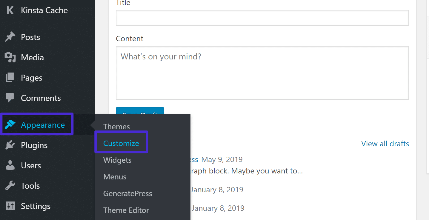 Como aceder ao WordPress Customizer