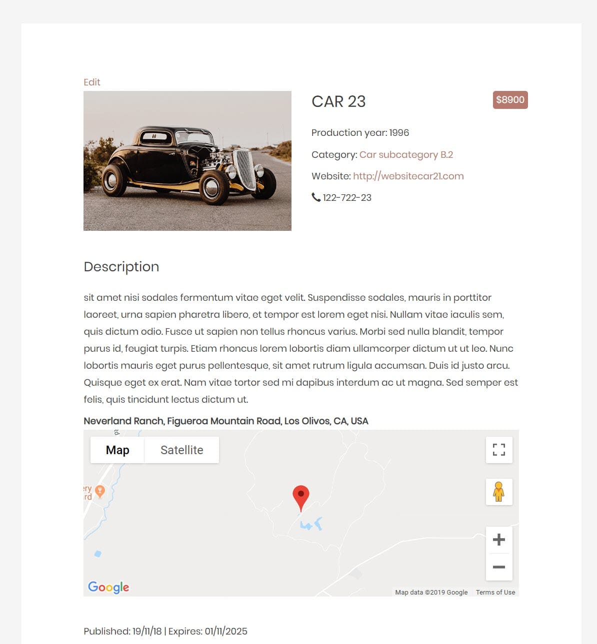 Exemplo de modelo de listagem de websites