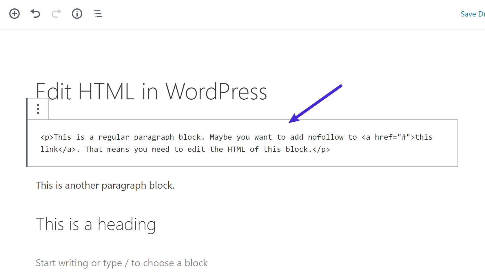 Exemplo de edição HTML de um só bloco