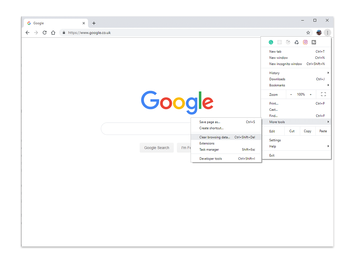 Limpar a opção do menu de cache do navegador