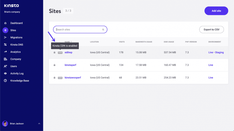 Código CDN na lista de locais