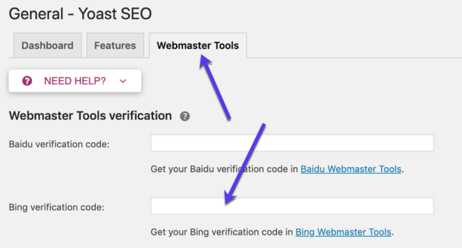 Yoast SEO Bing Webmaster Tools setup