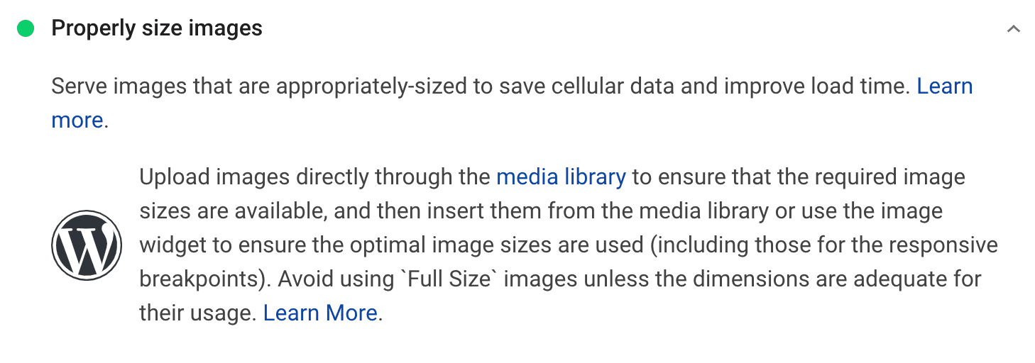 Recomendação para dimensionar imagens corretamente.