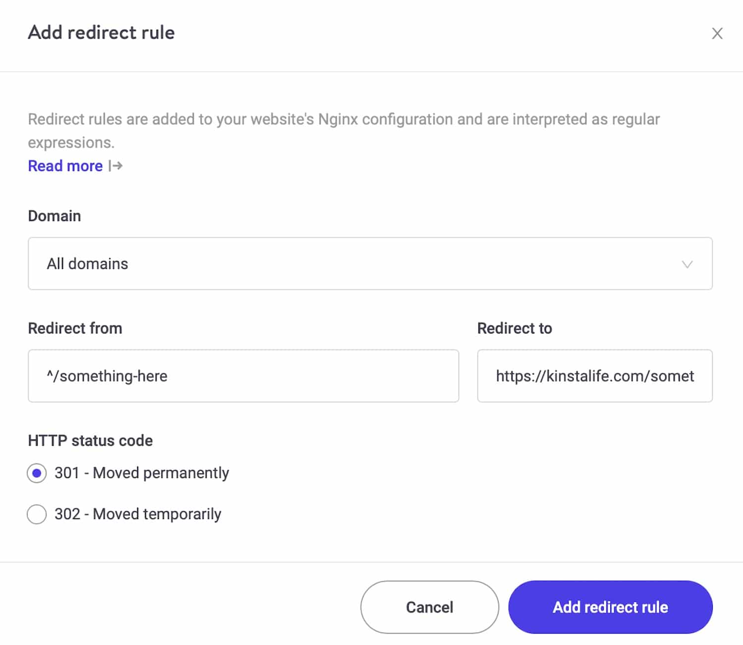 A nova ferramenta redirecciona no painel do MyKinsta.