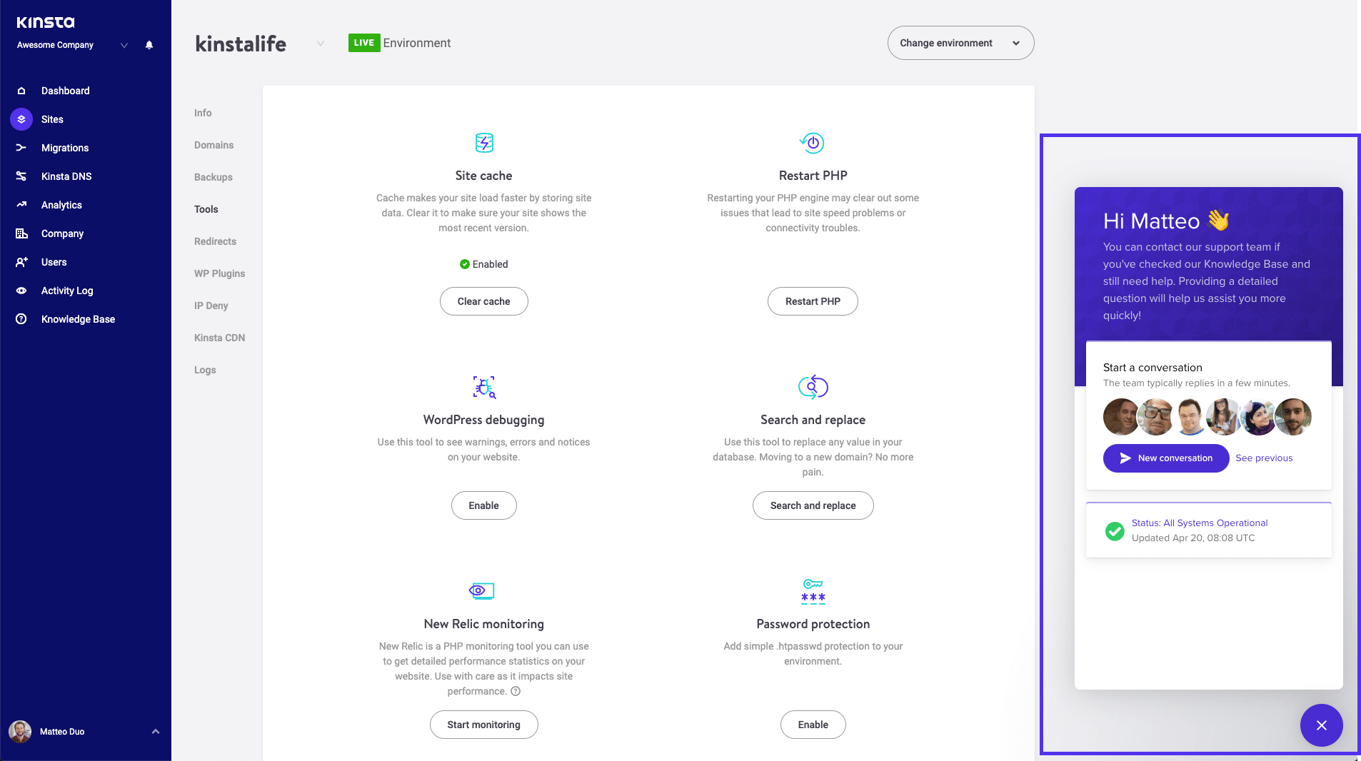 Como entrar em contato com o suporte Kinsta