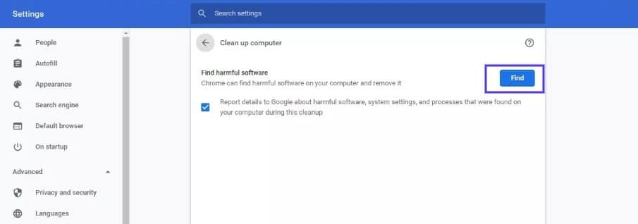 A ferramenta de limpeza no Google Chrome