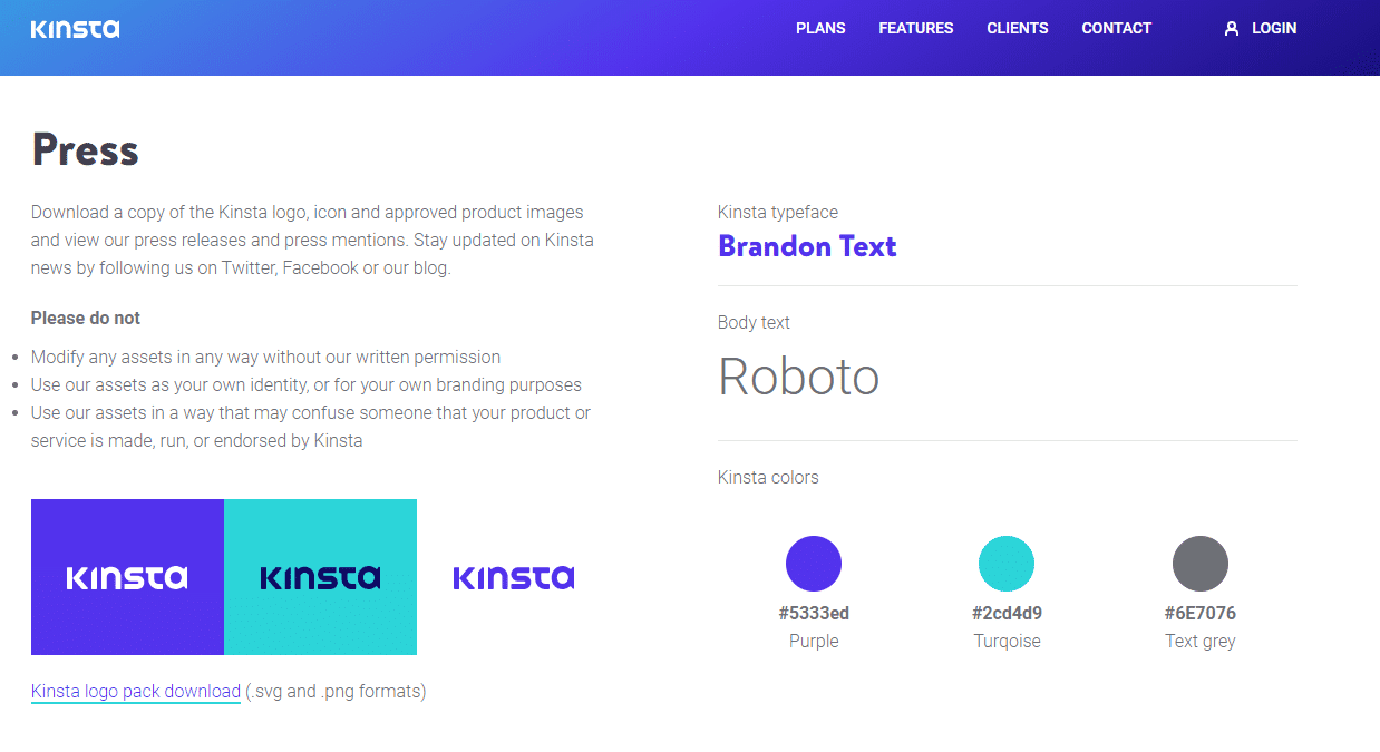Kit de mídia Kinsta
