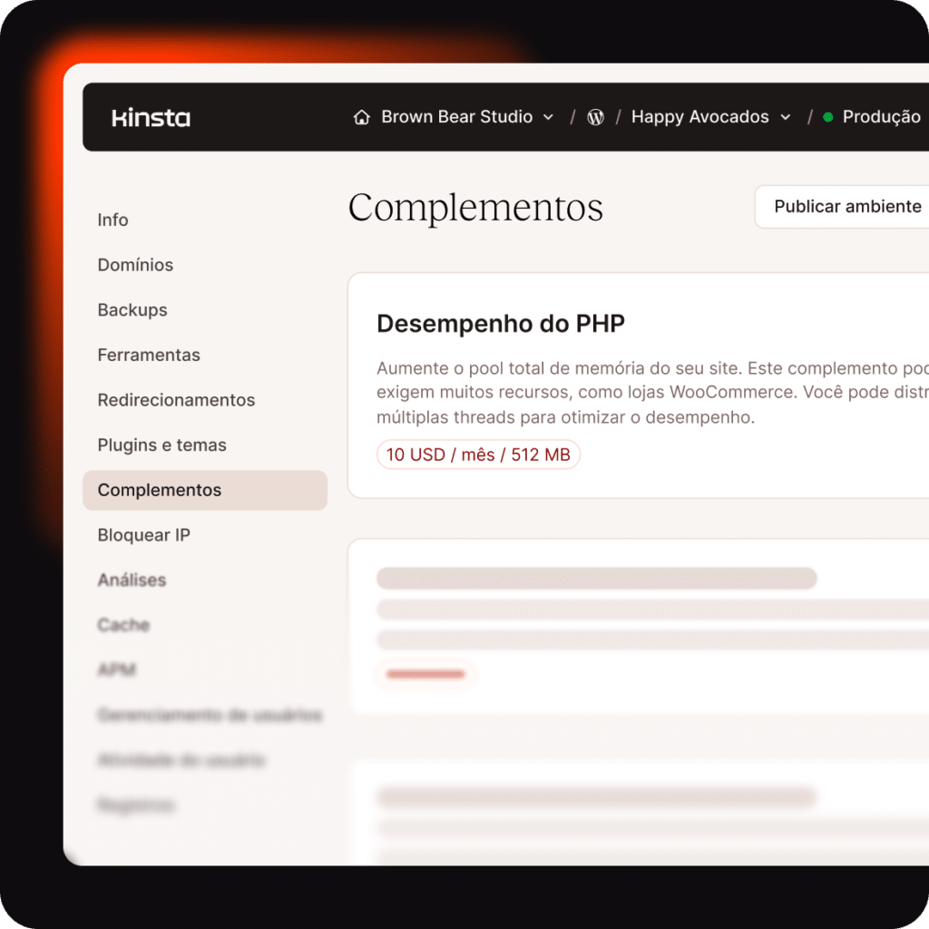 Habilite o complemento de desempenho PHP em segundos diretamente no MyKinsta