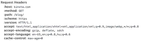 HTTP request headers sent