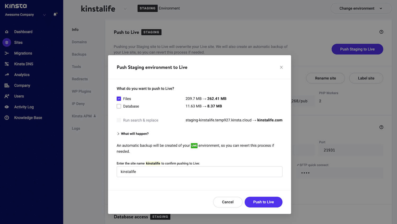 Selective Push gebruiken om bestanden van staging naar live te pushen.