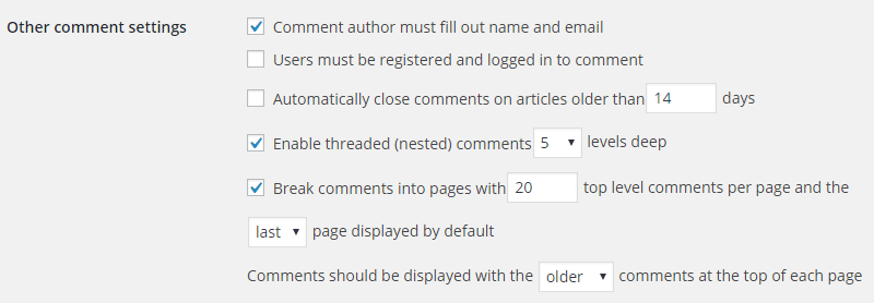 Impostazioni dei commenti nel pannello di amministrazione di WordPress Impostazioni dei commenti nel pannello di amministrazione di WordPress