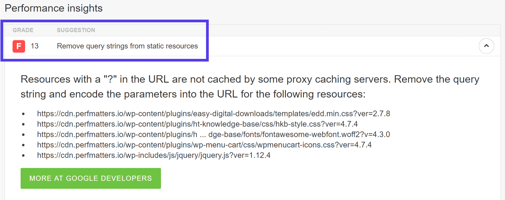 Waarschuwing query strings verwijderen uit statische bronnen