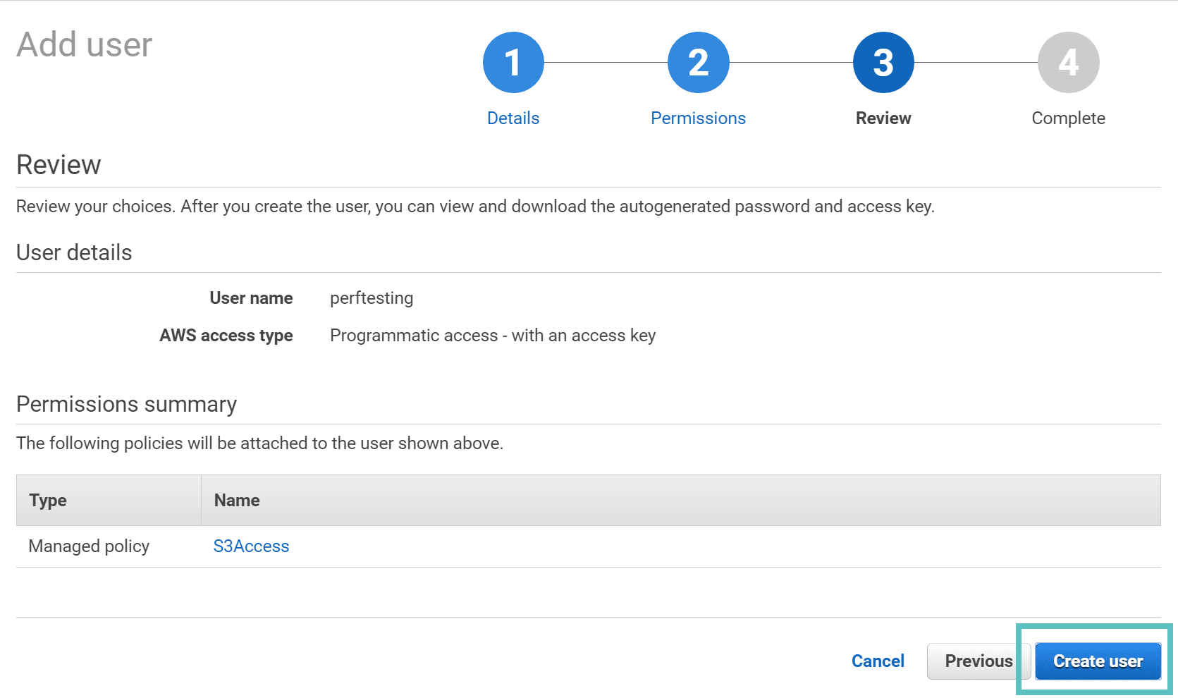 aws create user