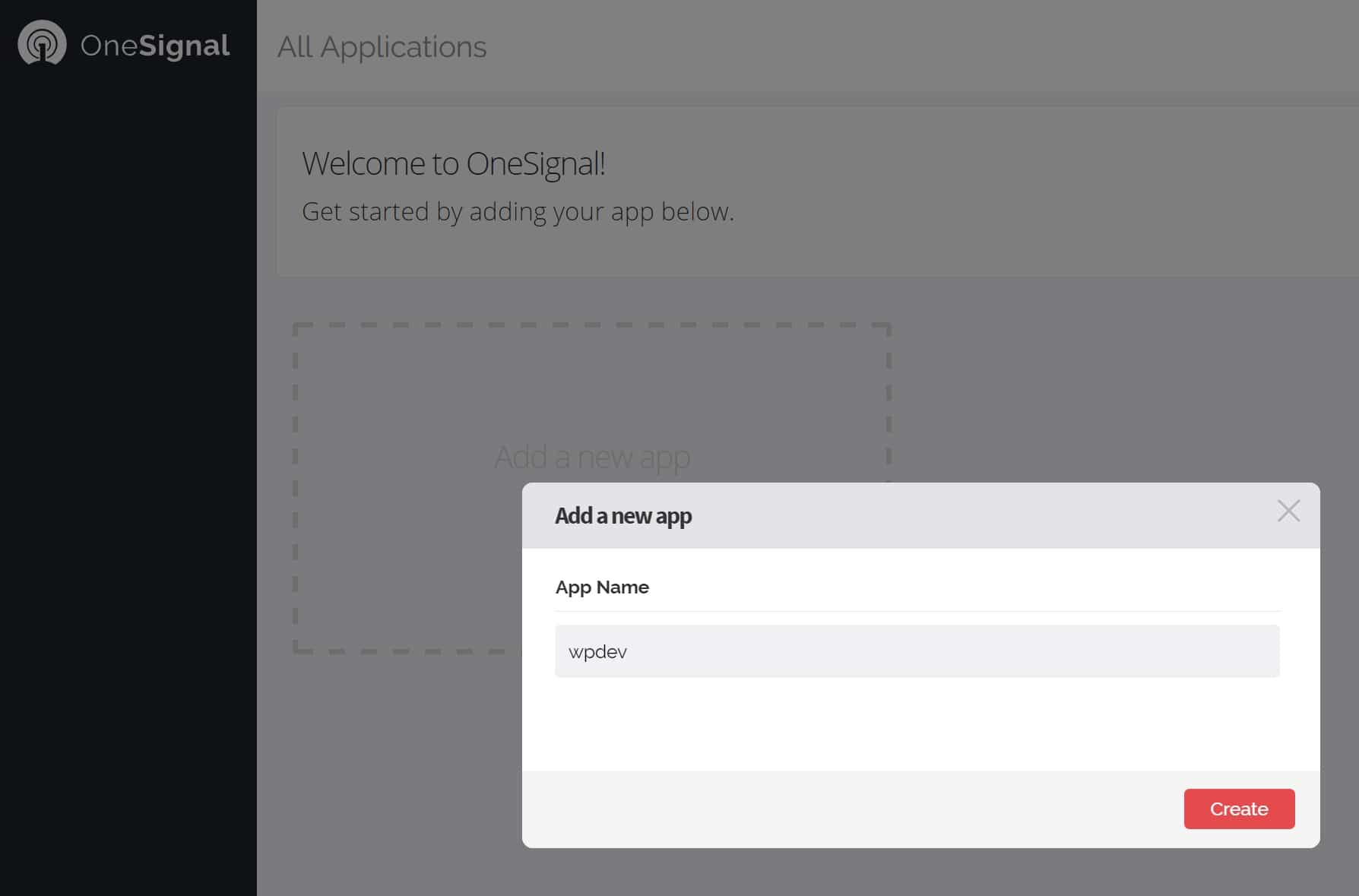 Add new app in OneSignal add new app onesignal