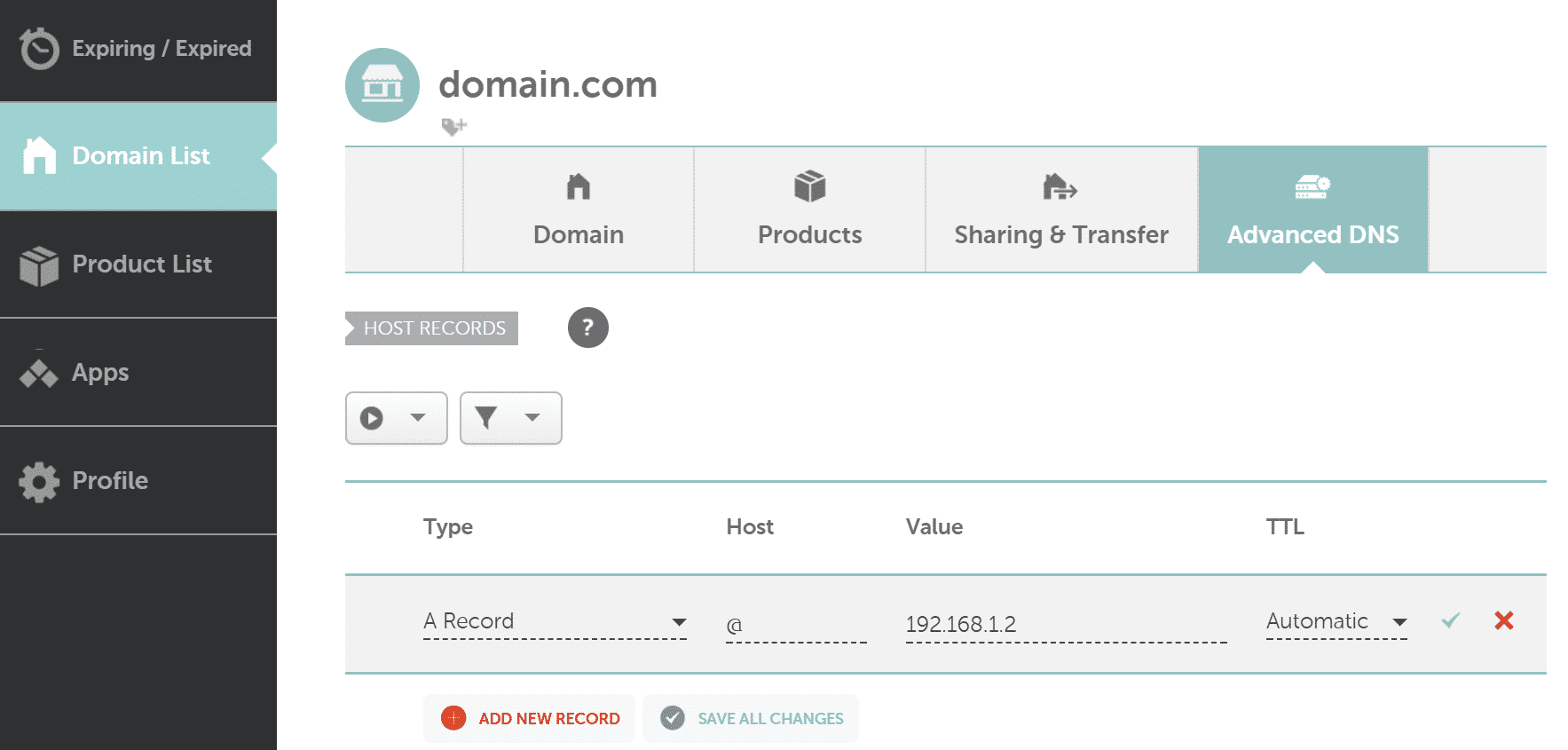 namecheap record A indirizzo IP