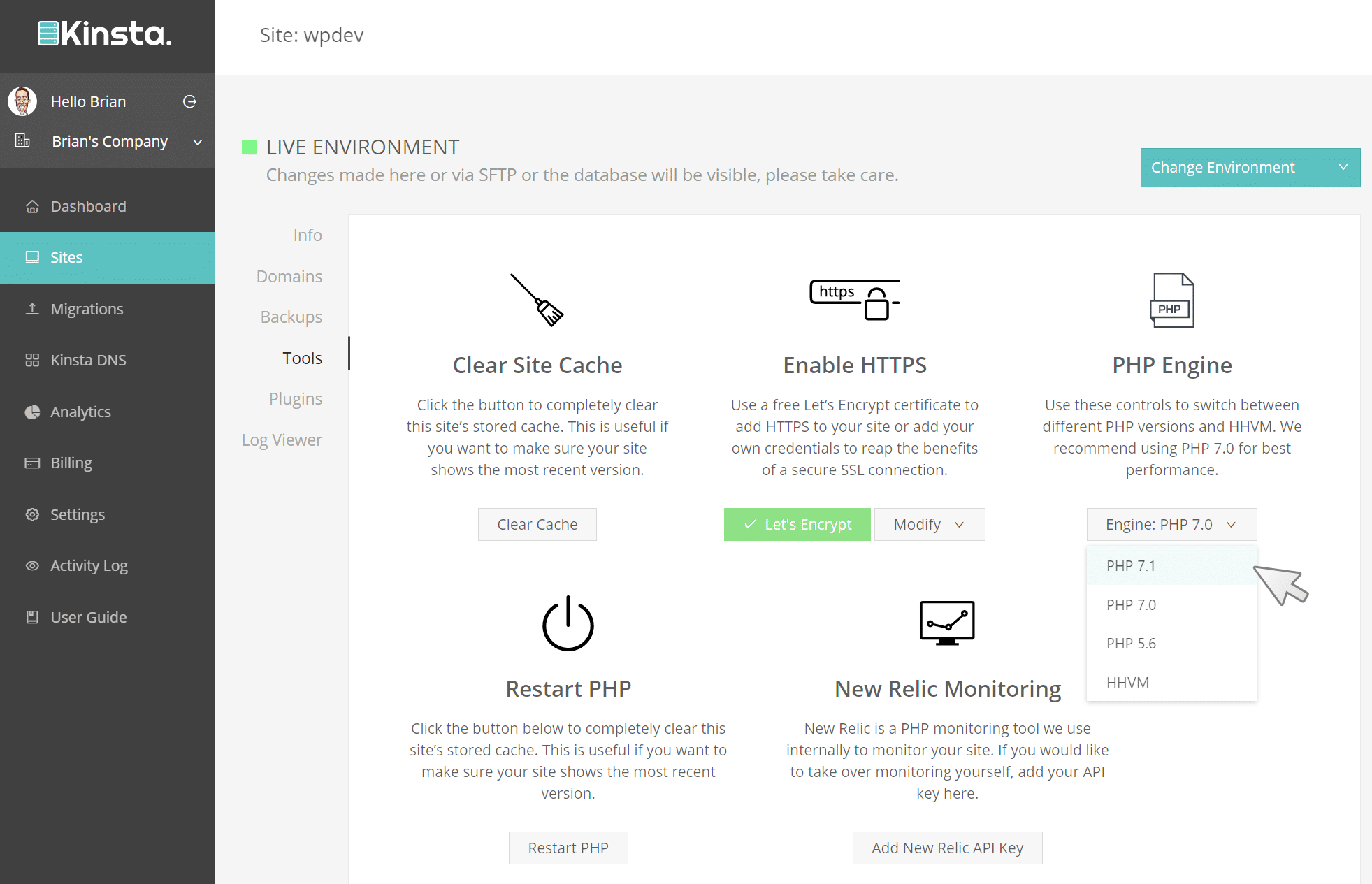 Kinsta PHP 7.1 kinsta php 7.1