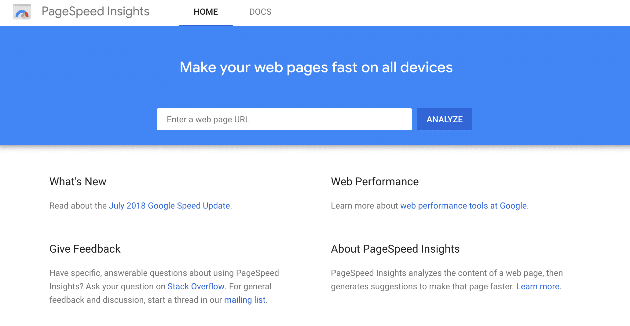 Google PageSpeed Insights tool
