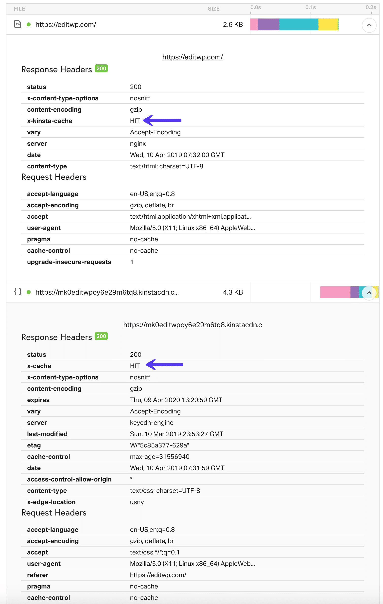Cache del proveedor y del CDN