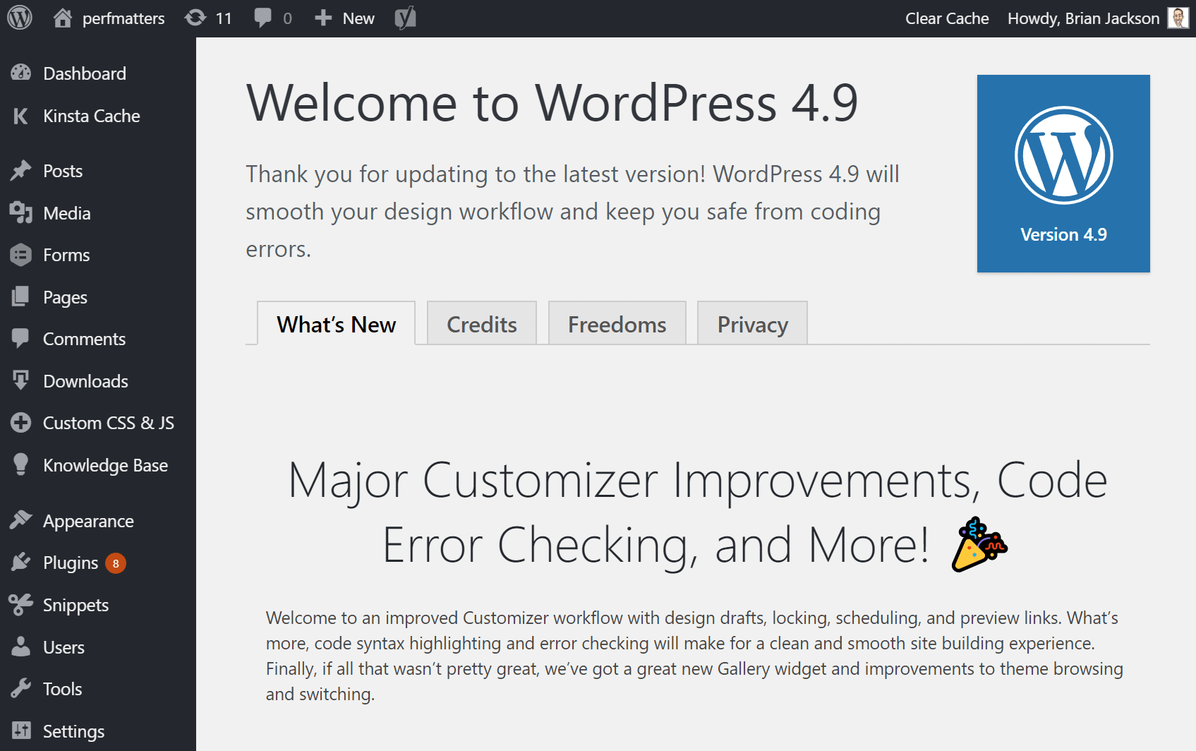 WordPress 4.9 update