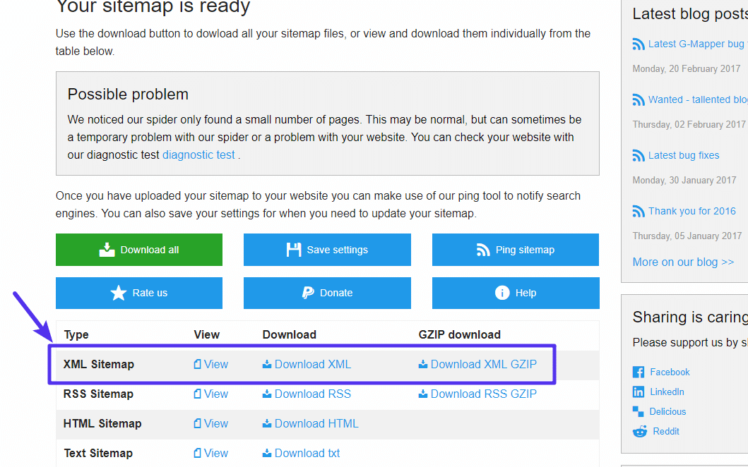 Download WordPress sitemap