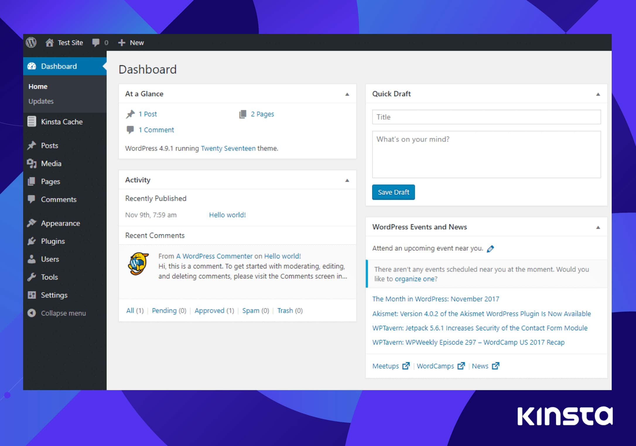O painel WordPress.