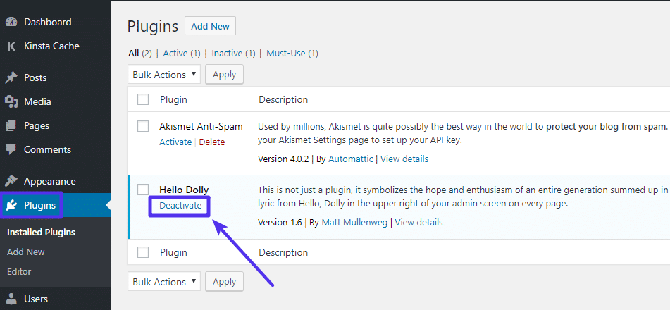 How to disable WordPress plugins from your WordPress dashboard.
