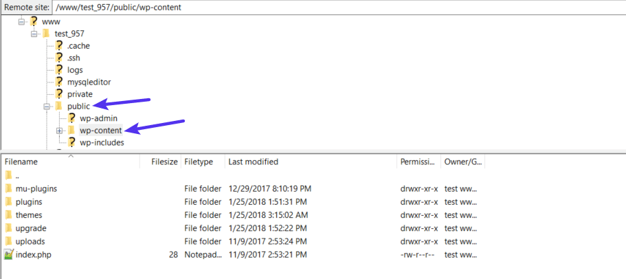 Where to find the wp-content folder.