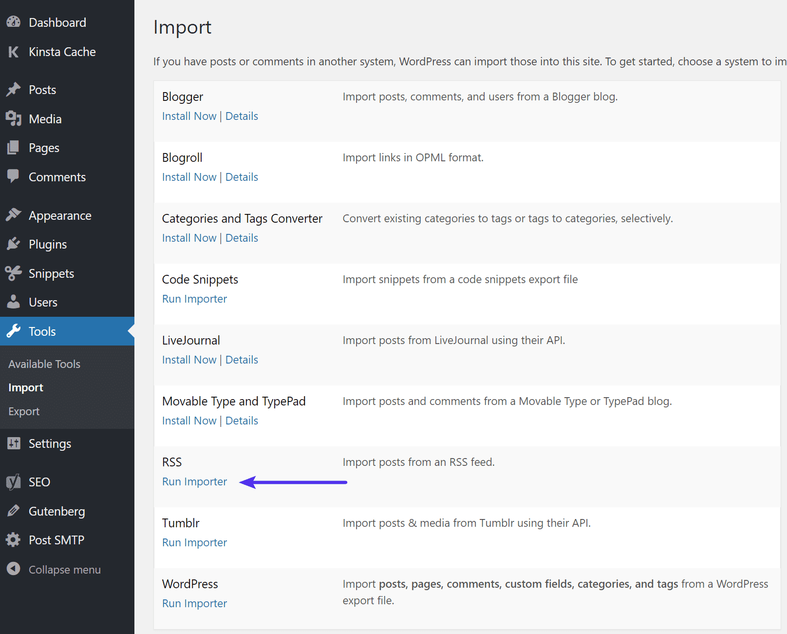 Click the WordPress RSS