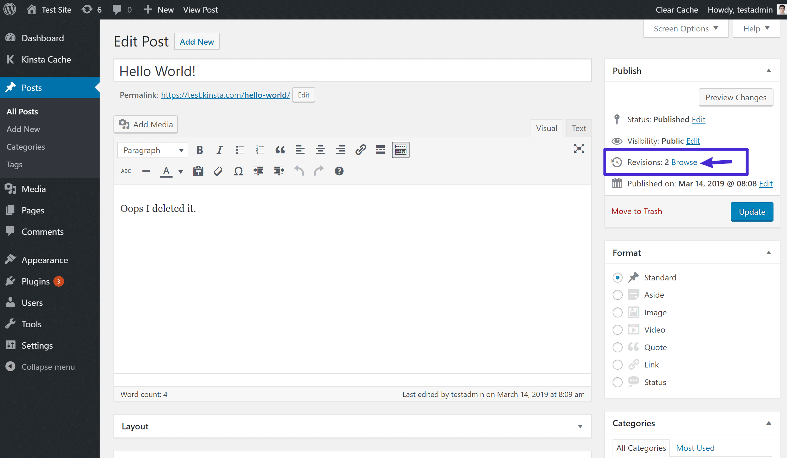 Revisioni nell’editor classico