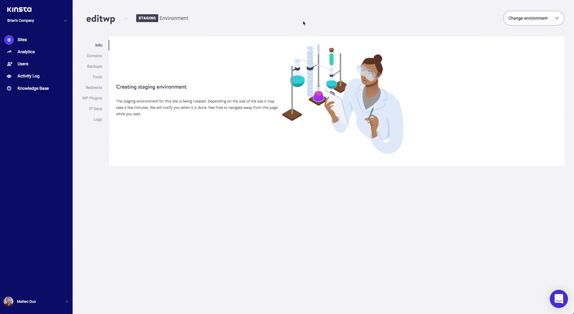 Staging site created in MyKinsta