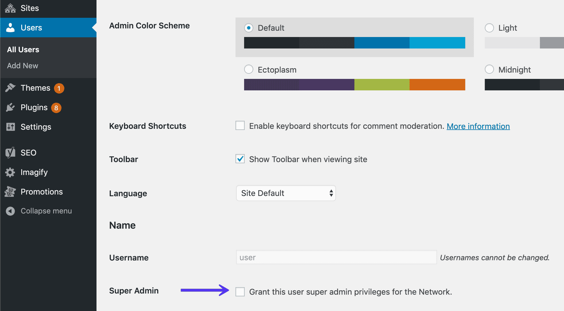 Privilegi di super admin in WordPress multiutente