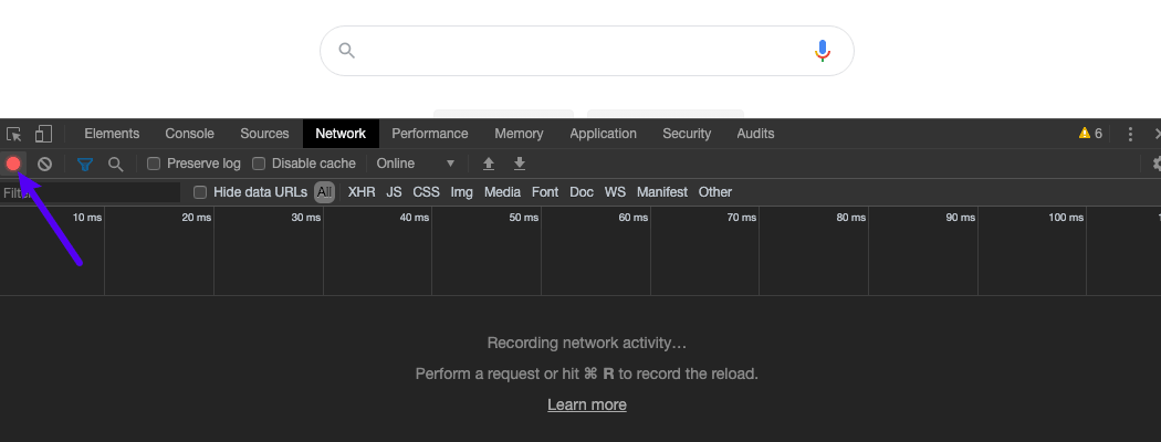 The Chrome developer tool