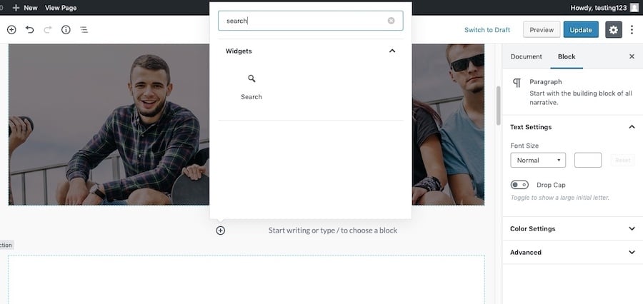 Search-widgetblock in Gutenberg
