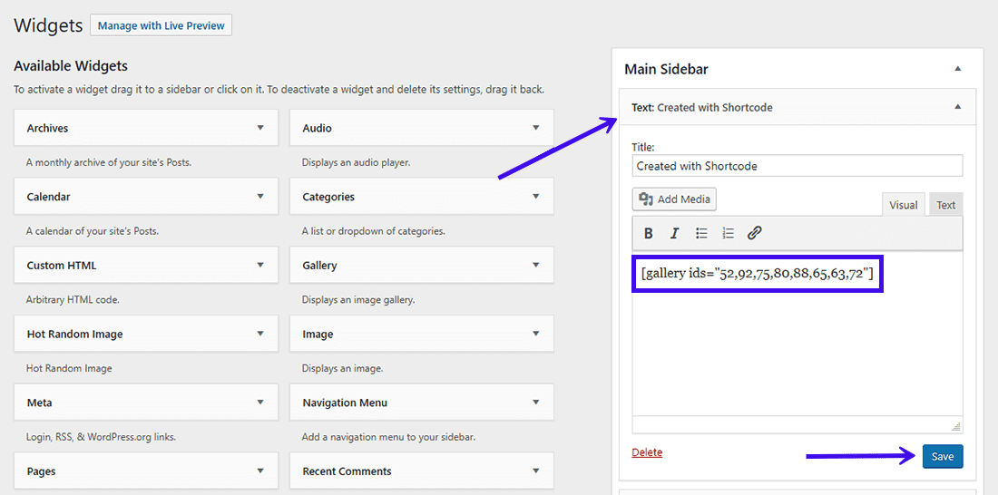 An example of a Shortcode in the Sidebar Text Widget