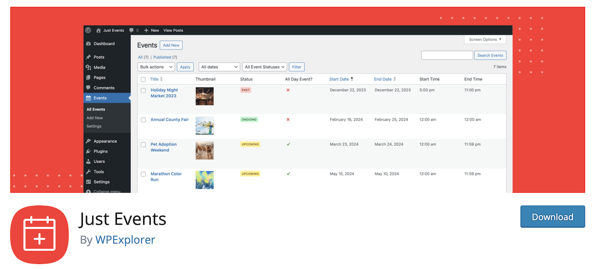 Just Events plugin.