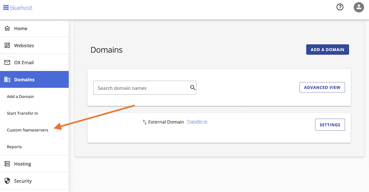 Tabblad Custom nameservers