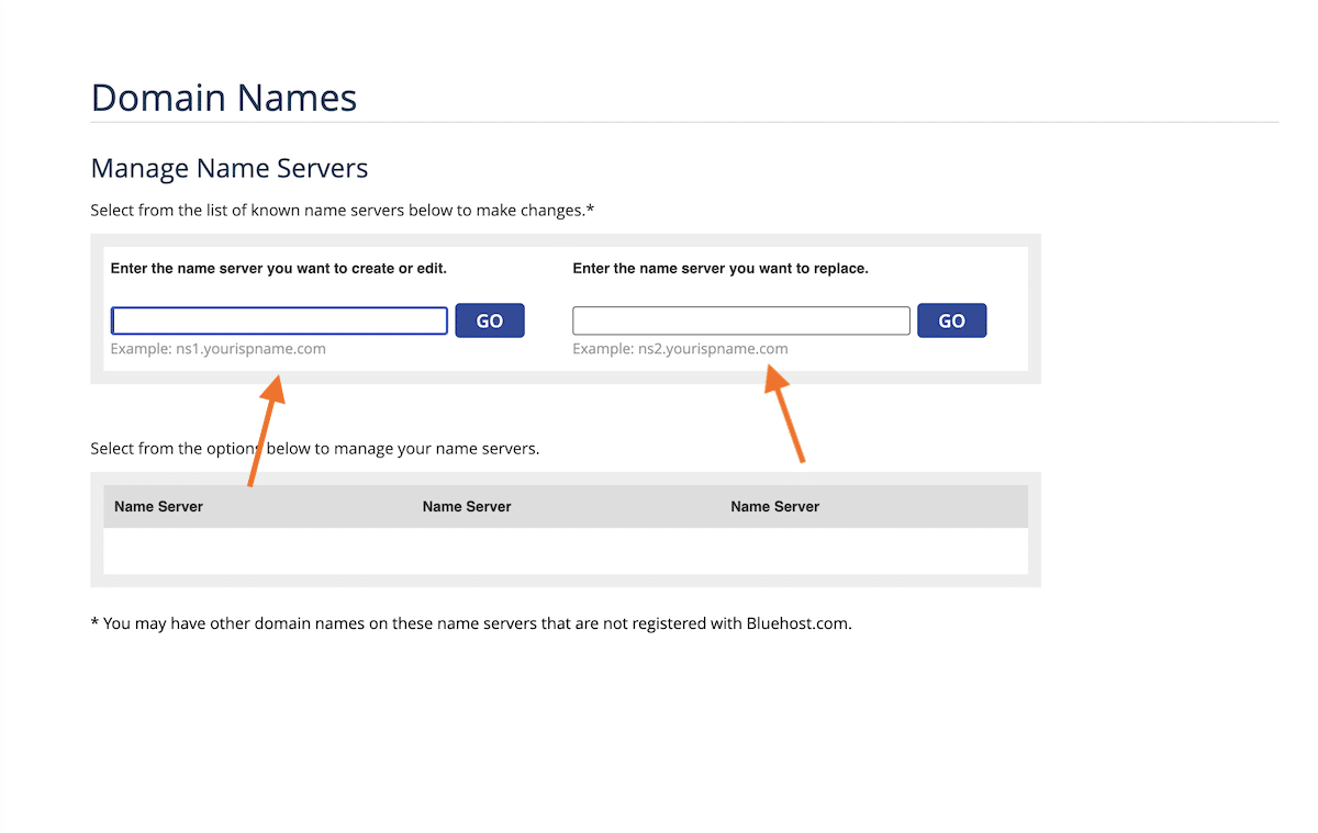 Eigen nameservers toevoegen in het Bluehost dashboard.