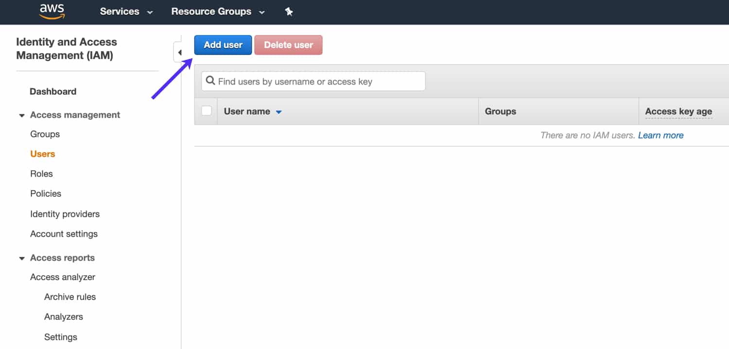 Add an IAM user Ajoutez un utilisateur IAM.