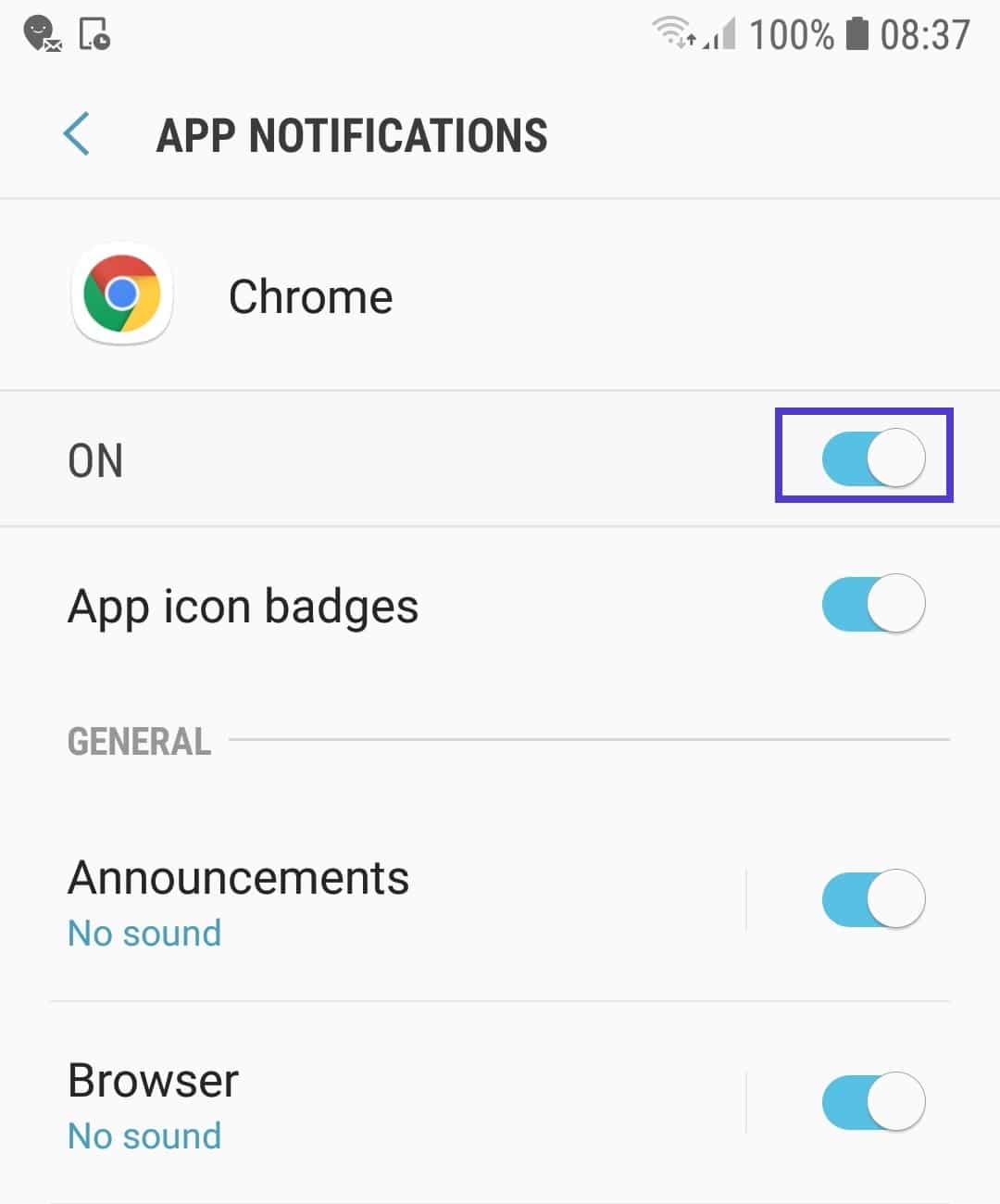 Chromeで通知を無効にする(Android)