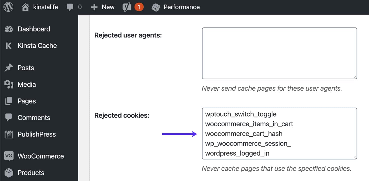 WooCommerce cookies omzeilen in W3 Total Cache.