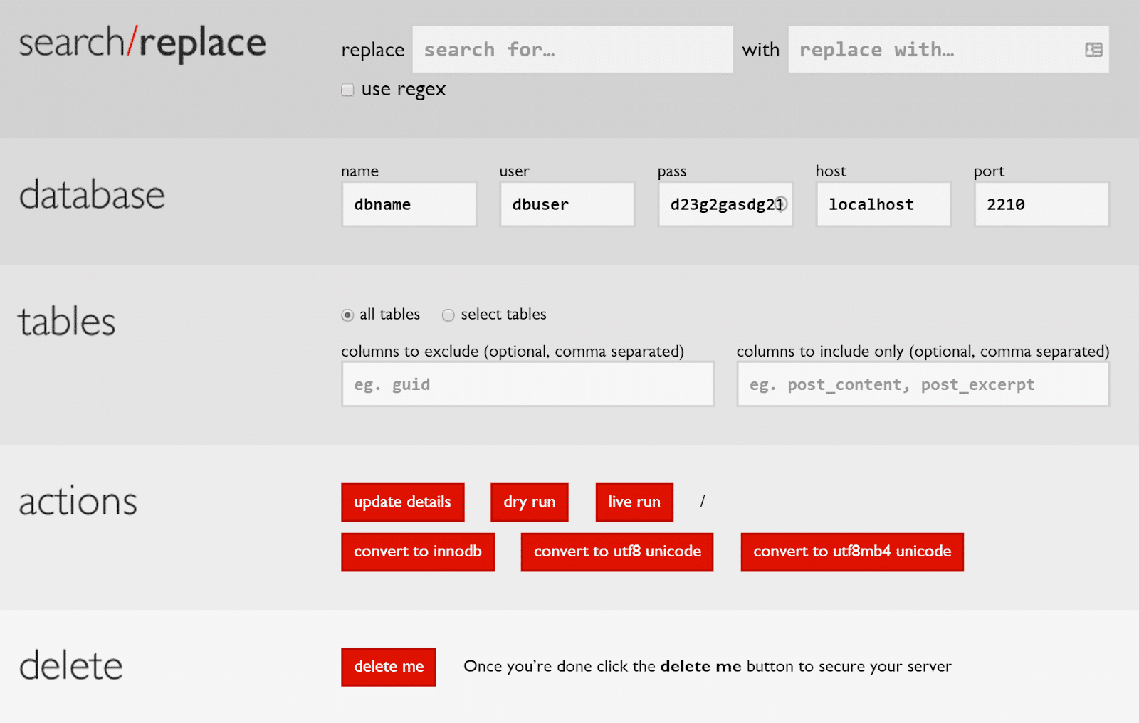 interconnect search replace WordPressデータベースでの検索と置換の実行